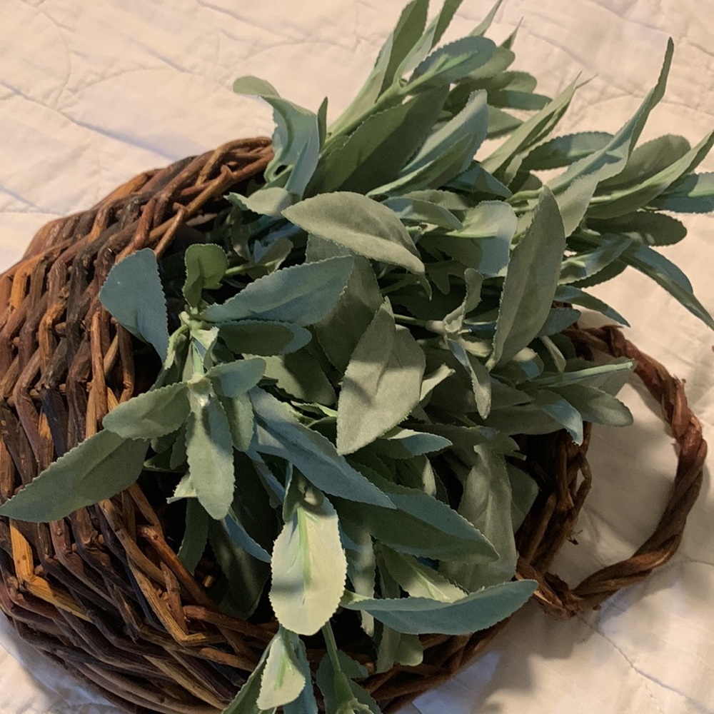 BOHO hanging wicker basket with greenery 10”x11” - Picture 3 of 3